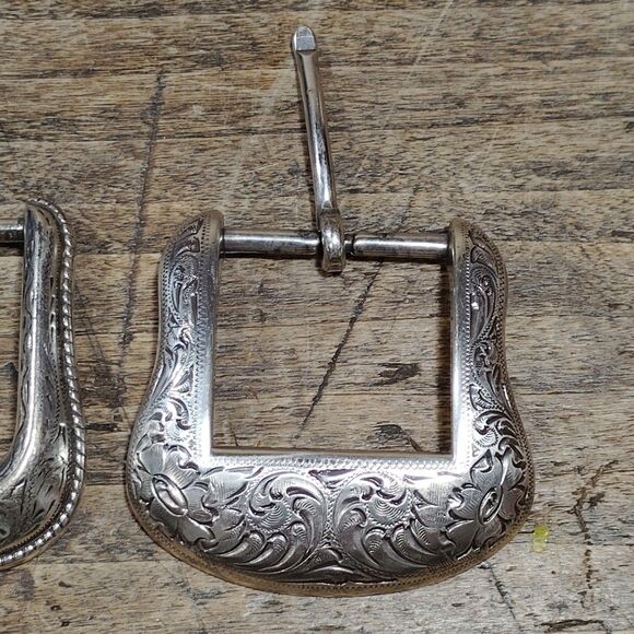 Three Silver Tone Belt Buckles Lot Western Engraved Southwestern Rodeo Metal VGC main image 6
